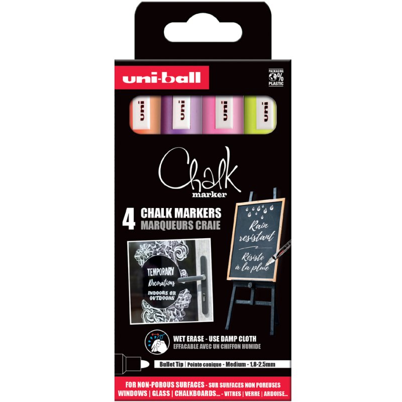 uni-ball krijtstiften PWE5M/4 PF, waterbestendig afwasbaar, 4 stuks